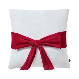 My Texas House White Velvet w/ Red Bow Large Accent Pillow